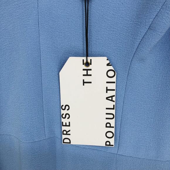 DRESS THE POPULATION Sandra Mermaid Gown Dress Large Sky Blue Stretch Crepe NWT - Picture 9 of 13